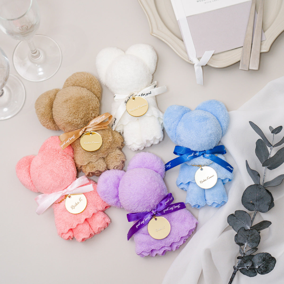 くまのハンカチ席札|プチギフトとしても使える名入れアイテム くま ハンカチ 席札 プチギフト