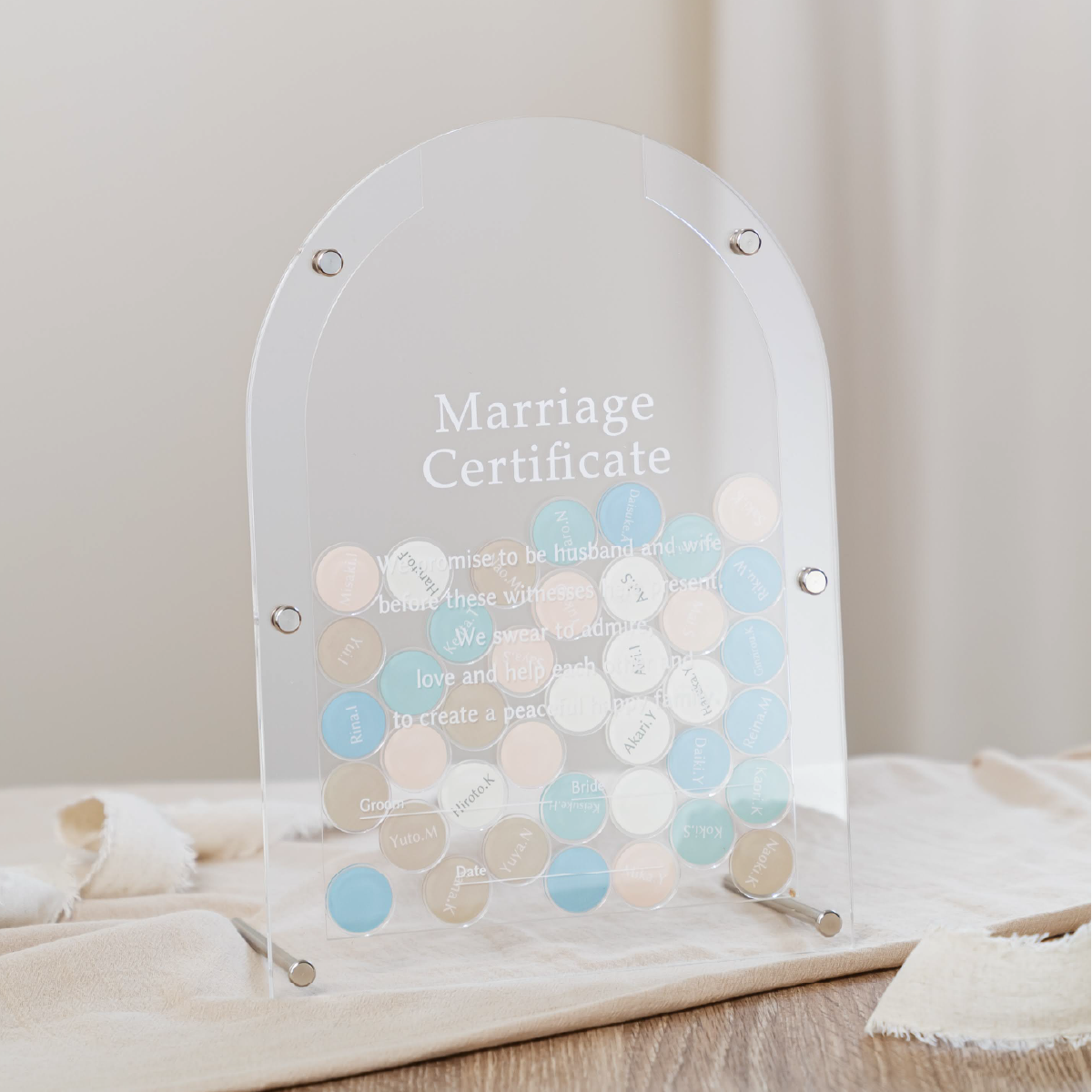 【名入れ済みピース】ウェディングドロップス A4サイズ ゲスト参加型 結婚証明書(ピース形状選択可)アーチ型