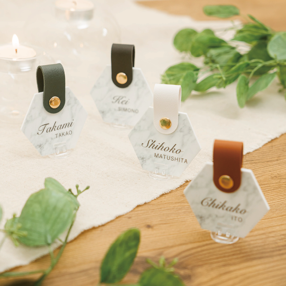 「1個から購入可能」大理石タイル風アクリル席札|ヘキサゴン・エスコートカード・ネームタグ