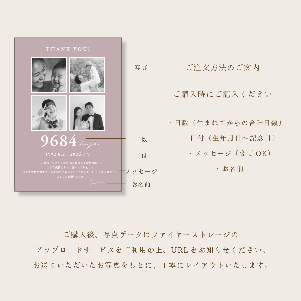 子育て感謝状 フォトフレーム 結婚式 両親プレゼント(日数入り・オーダーメイド・木製フレーム付)