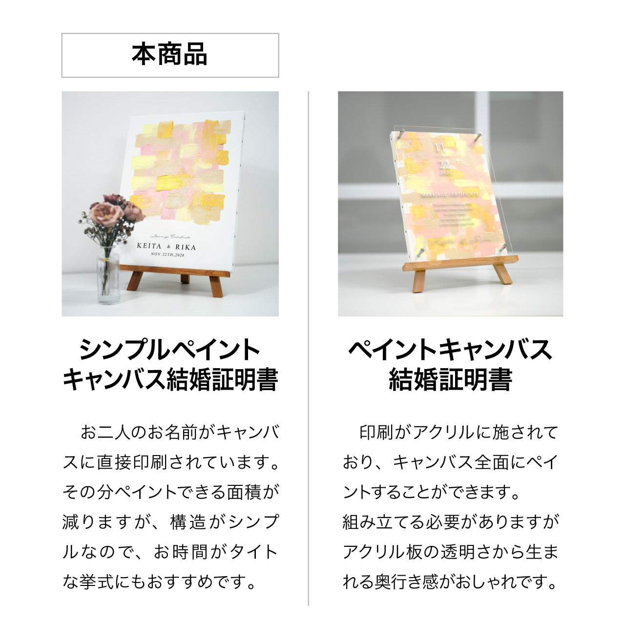 ゲスト参加型シンプルウェディングキャンバス結婚証明書 名入れ ペイントキャンバス 軽量 割れない