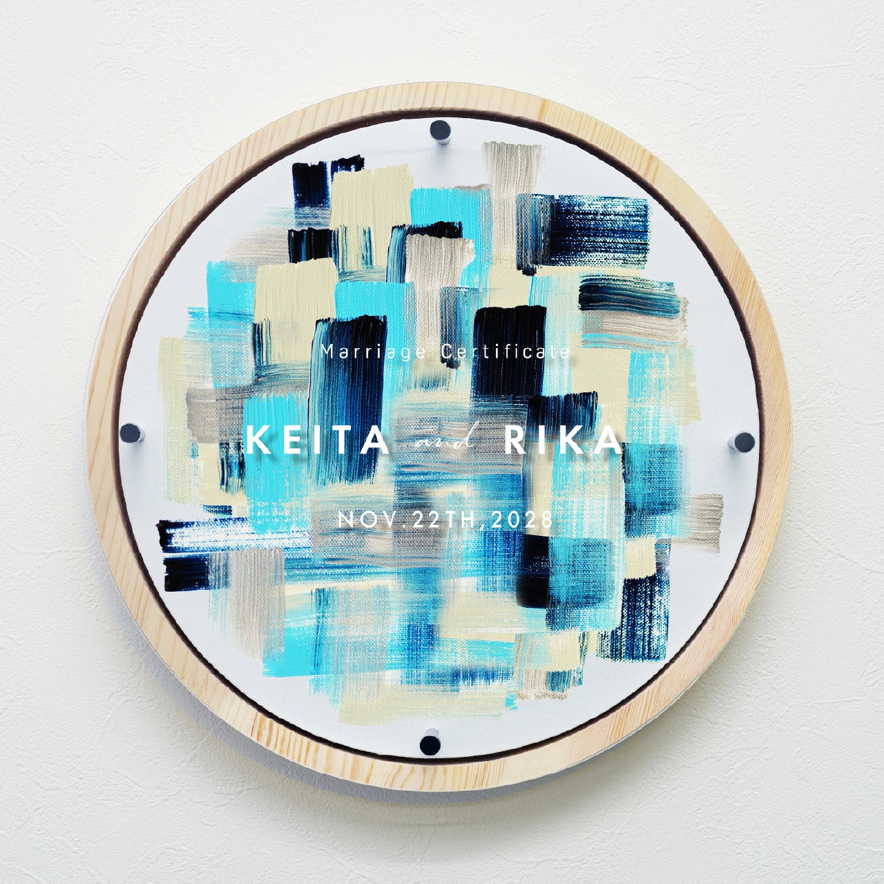 ゲスト参加型 ウッドリングペイントキャンバス 結婚証明書 木製 名入れ 円形 軽量 割れない / LINSL 日本製 【 ブライダル ウェディング 結婚証明書 ノンフレーム 壁掛け 立てかけ ゲスト参加型 インテリア モダン ラウンド アクリル リンスル 】