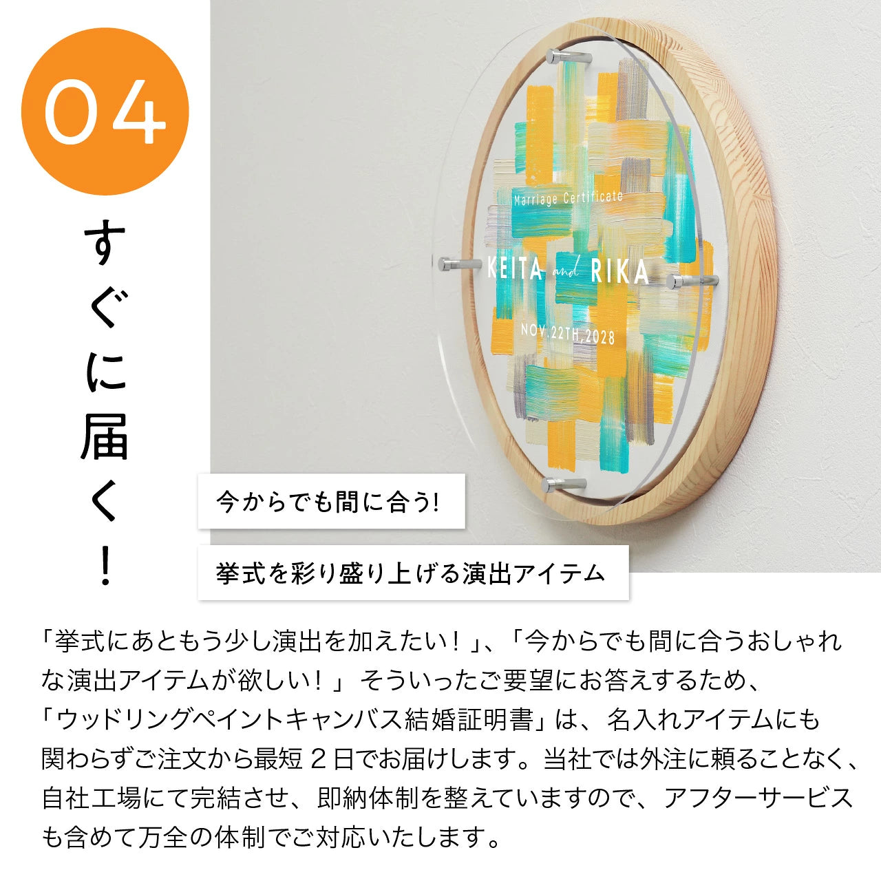 ゲスト参加型 ウッドリングペイントキャンバス 結婚証明書 木製 名入れ 円形 軽量 割れない / LINSL 日本製 【 ブライダル ウェディング 結婚証明書 ノンフレーム 壁掛け 立てかけ ゲスト参加型 インテリア モダン ラウンド アクリル リンスル 】