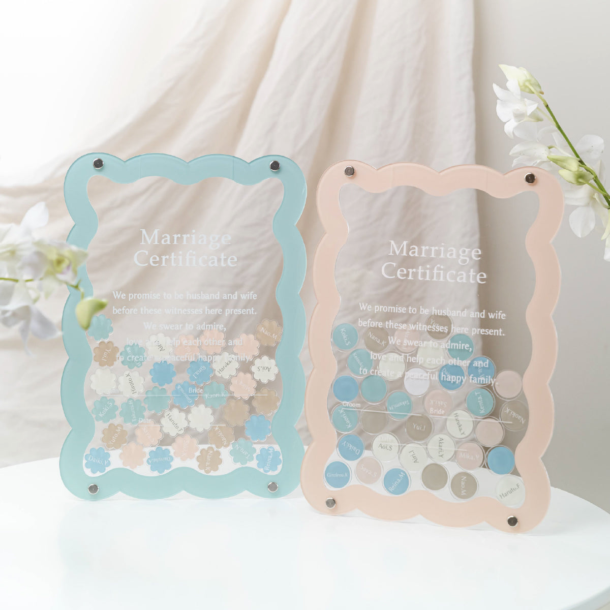 【名入れ済みピース】ウェディングドロップス A4サイズ ゲスト参加型 結婚証明書（フレームカラー・ピース形状選択可）