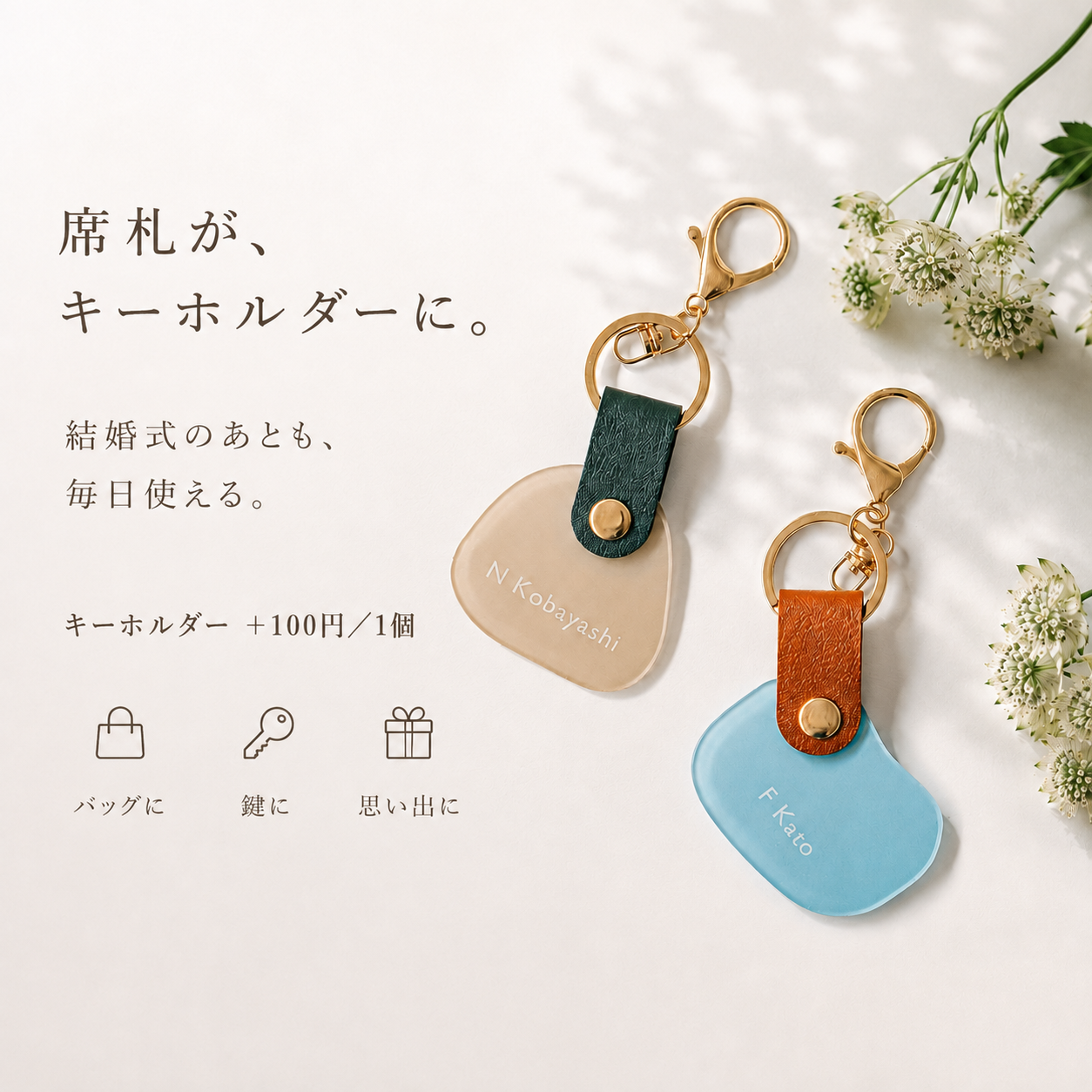 「1個から購入可能」くすみカラーのアクリル席札｜エスコートカード・ネームタグ・ラゲッジタグ